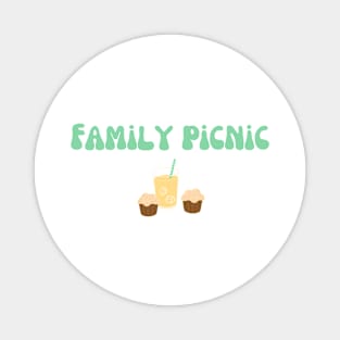 Family picnic, green text with cupcakes and lemonade Magnet